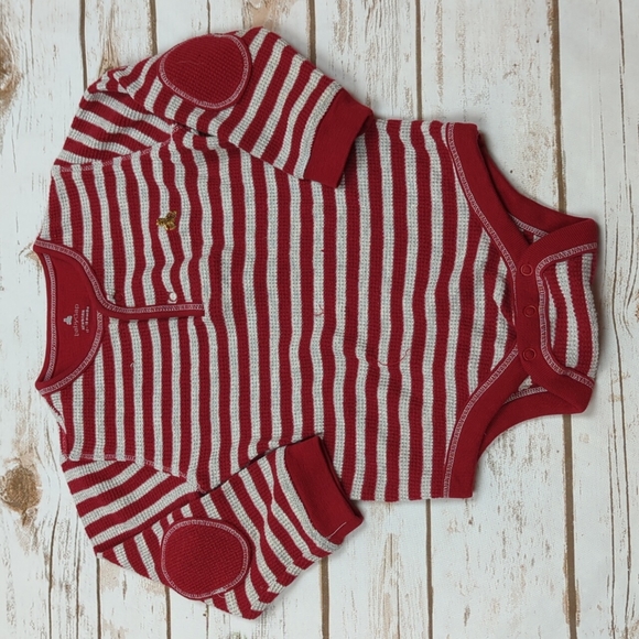 Baby Gap Red/Gray Striped Waffle Bodysuit 12-18M - Picture 1 of 6